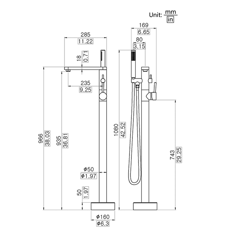 Black Freestanding Contemporary Shower Faucet Floor Mounted Bathtub Mixer
