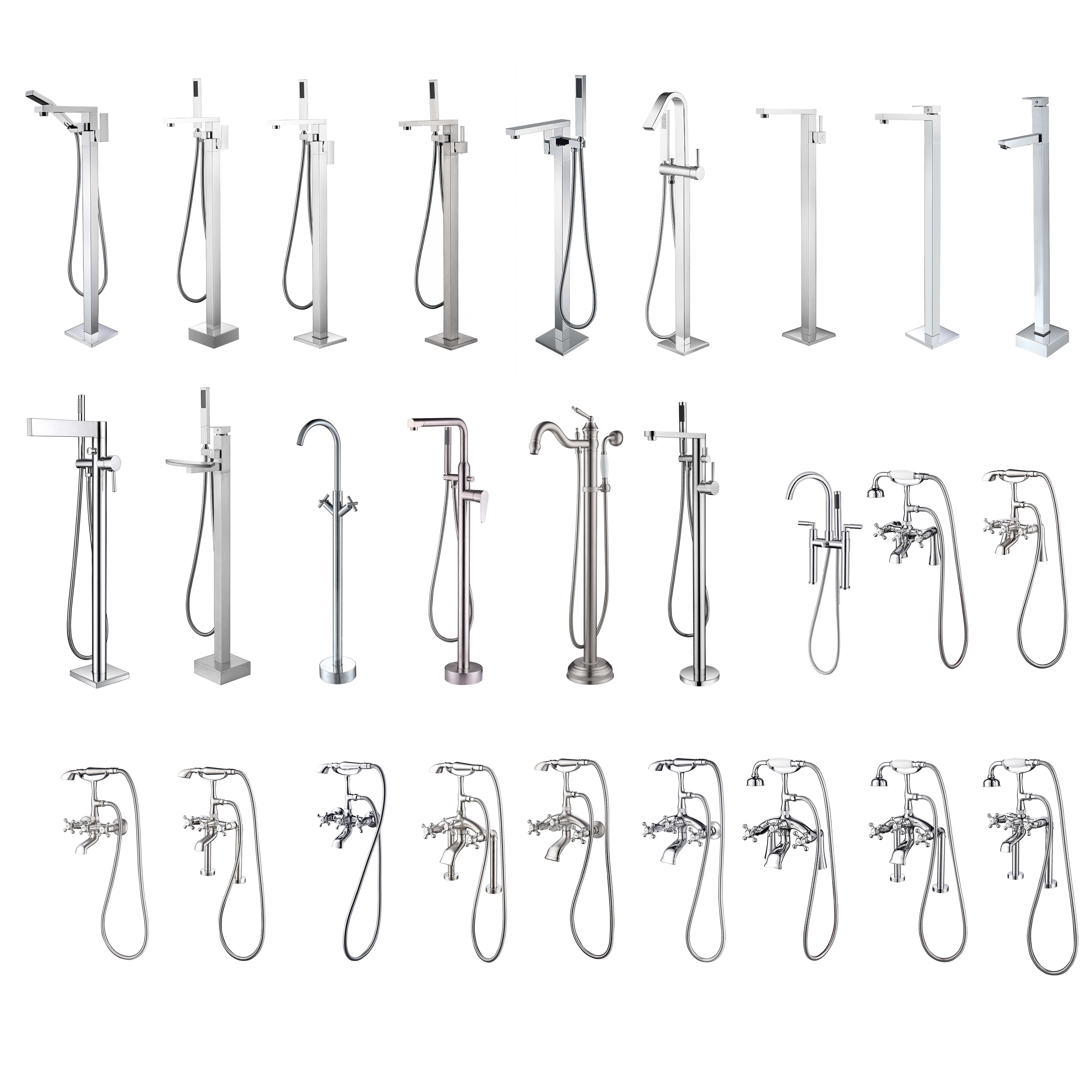 Good Quality Brass Chrome Distributor Sanitary Ware Waterfall Floor Mount Tub Filler Freestanding Bathtub Faucet