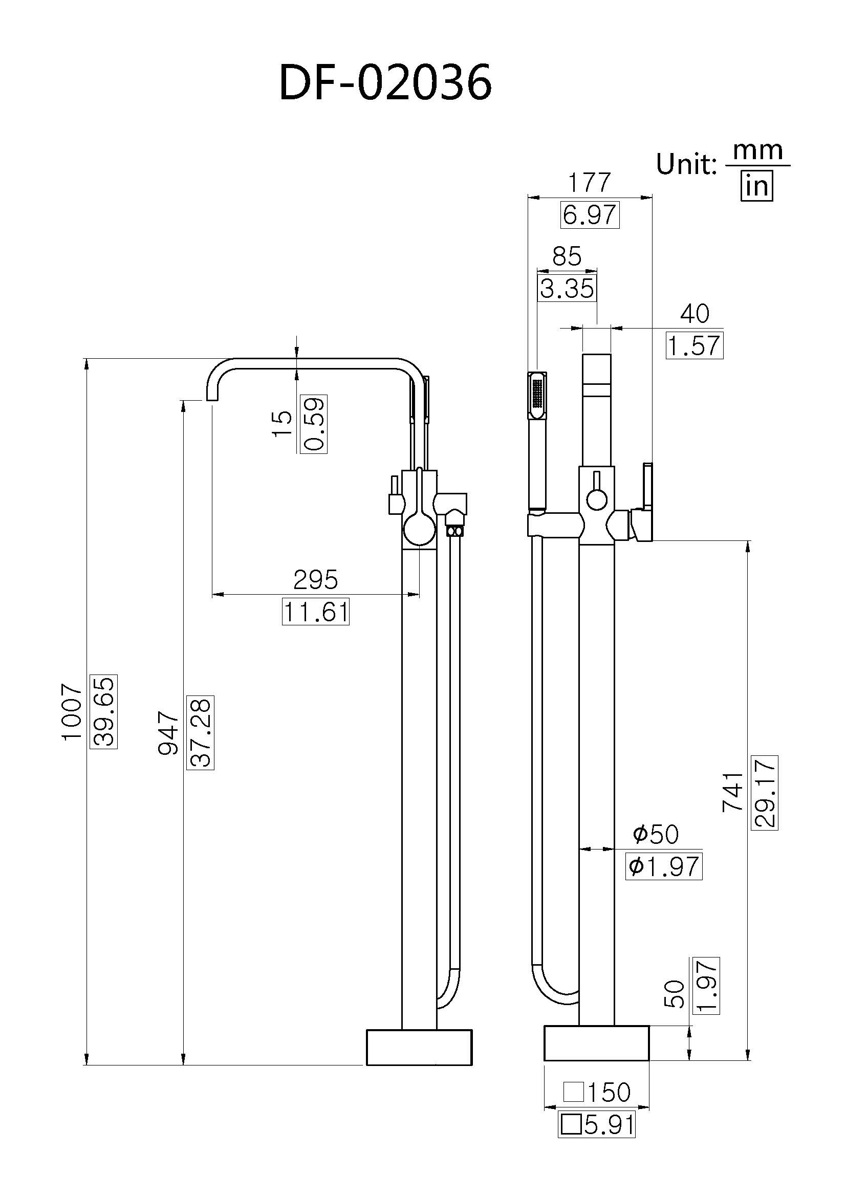Global Brass Freestanding Bath Shower Mixer Faucet Supplier DF-02036
