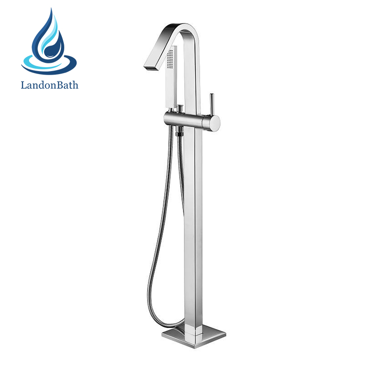Floor Mount Bathtub Faucet Freestanding Tub Filler Hold Brush Shower Faucets, Mixers with Handheld Shower Faucets Mixers Taps