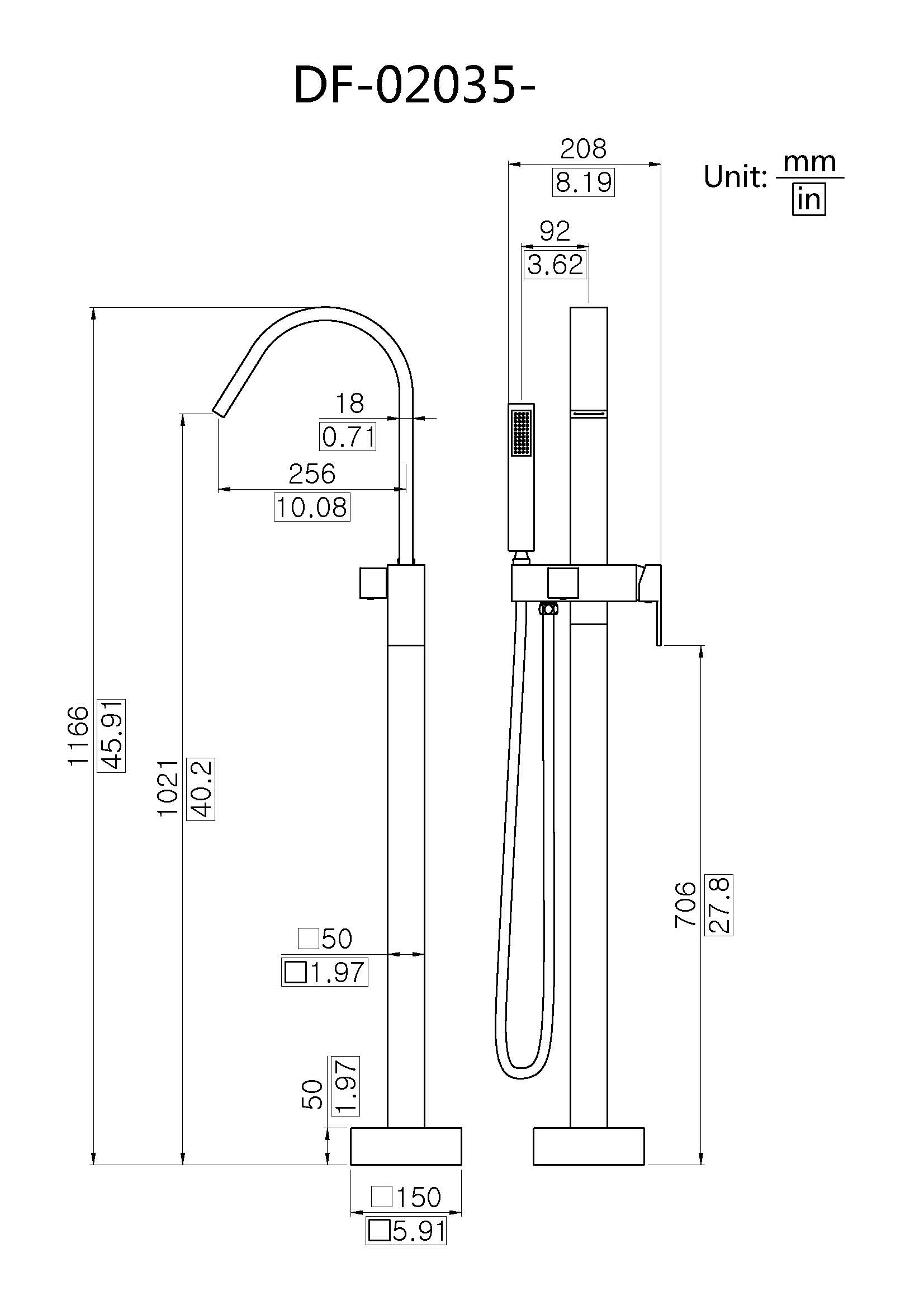Stylish Brass Bathroom Freestanding Bath Shower Mixer Faucet DF-02035-2