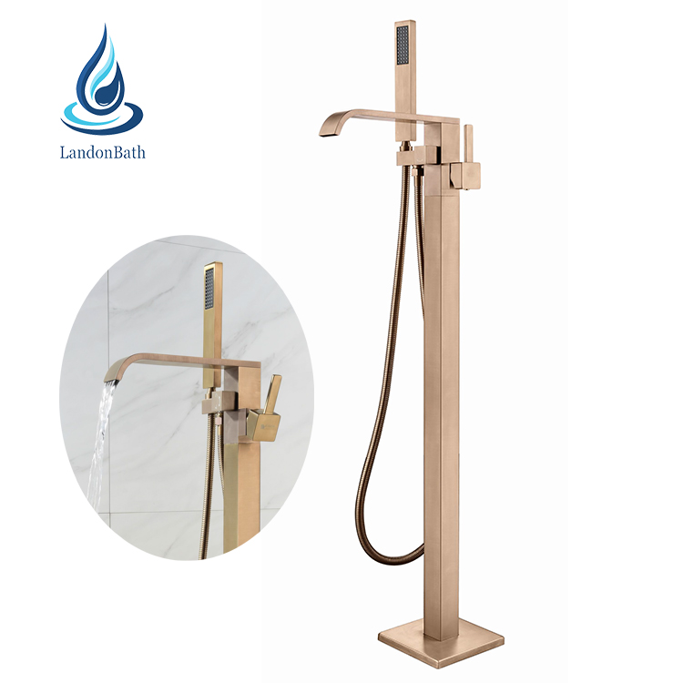 Kaiping Gold Colour Floor Standing Mounted Bath Tub Shower Filler Faucet Floorstanding Tap with Handshower