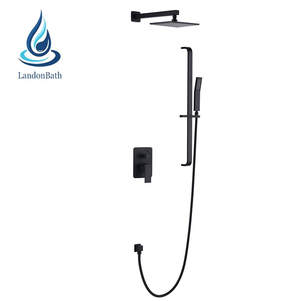 Matte Black Modern Hand Held Shower Matt Finish Brass Rainfall Wall Mounted Rain Fall Set External System Mount