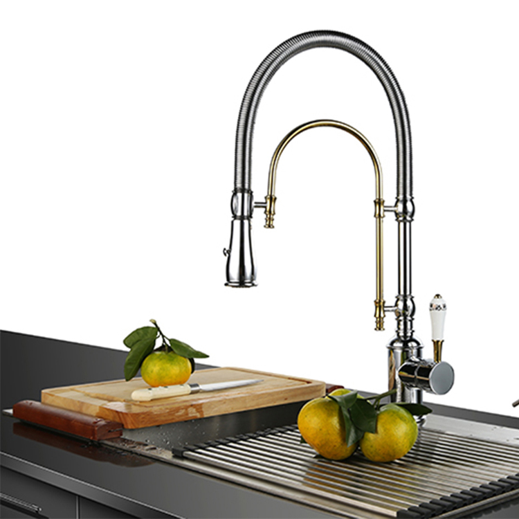 Hot Selling Double Switch Single Handle Silver Brass Modern Swan Pull Down Kitchen Faucet Wastafel Kraan