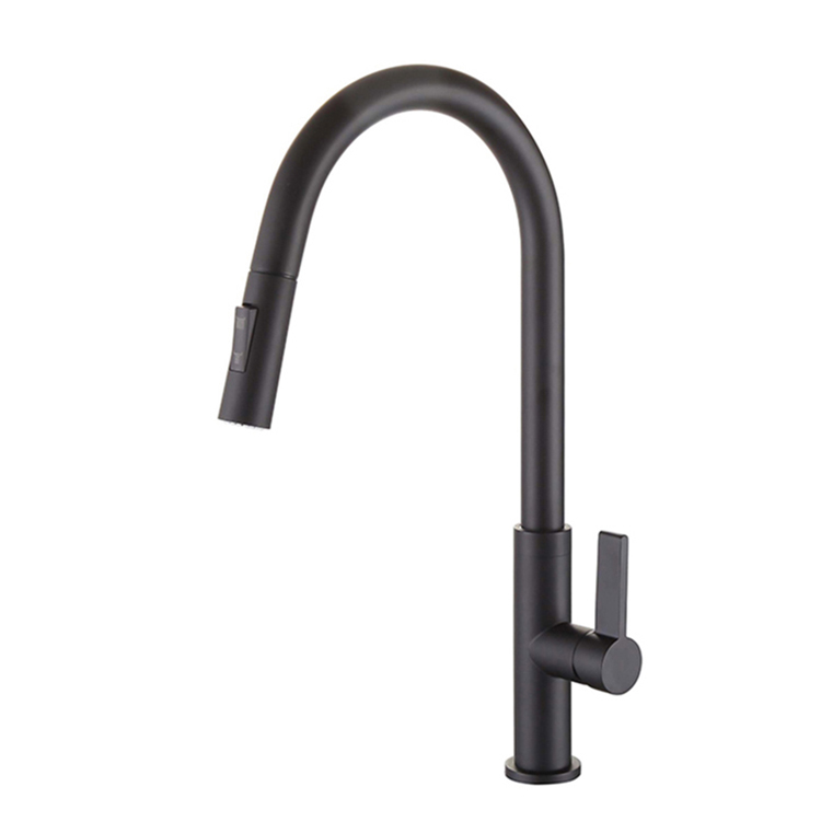 Black Color Brass Slim U Shape Spout Pull Out Kitchen Water Tap