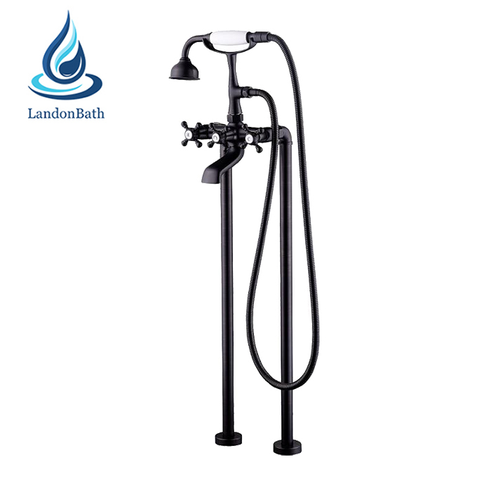 Orb Black Bath Tub Faucet Floor Mount Antique Filler Brass Shower Mixer Taps Faucets Hand Tap