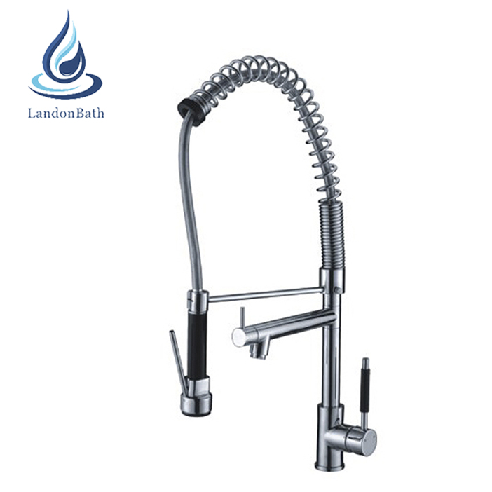 Single Handle Brass Body Pull Out Kitchen Faucet Tap With Spray Arc Faucets Down