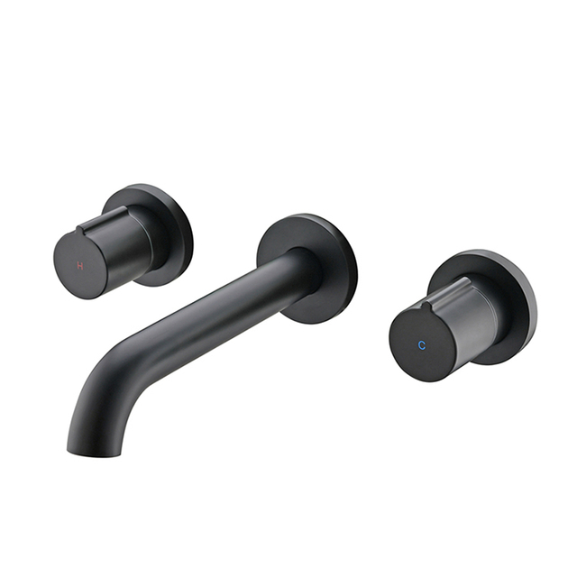 Lavatory 3 Hole Wall Mounted Dual Levers Basin Faucet Mixer Tap With Stainless Steel Hose Two Basin Lever Taps