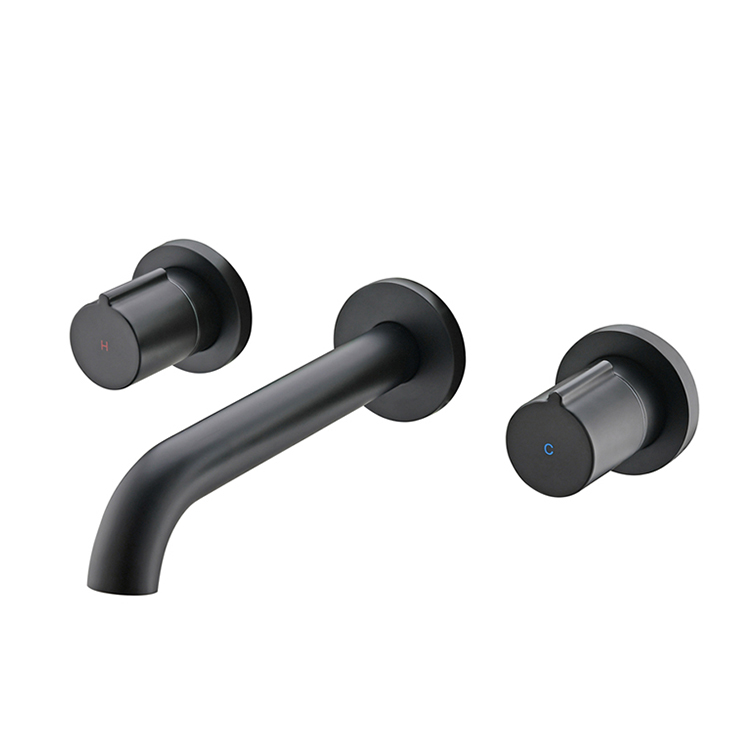 Lavatory 3 Hole Wall Mounted Dual Levers Basin Faucet Mixer Tap With Stainless Steel Hose Two Basin Lever Taps