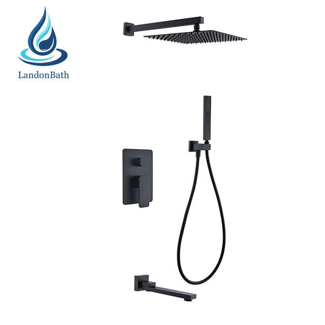 Shower Head Handle Black Matte Mixer Hand Faucet Showers Bath Brass Square Conceal Set 16Arm Color Hose Taps Rain Tap