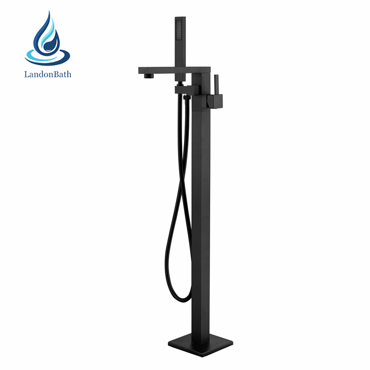 Contemporary matte black floorstanding bathtub mixer solid brass bathroom shower bath tub faucet set