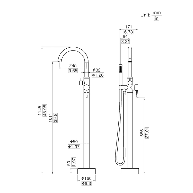 Best Hot Seller Black Color Floor Standing Shower Faucet Fot Bathtub