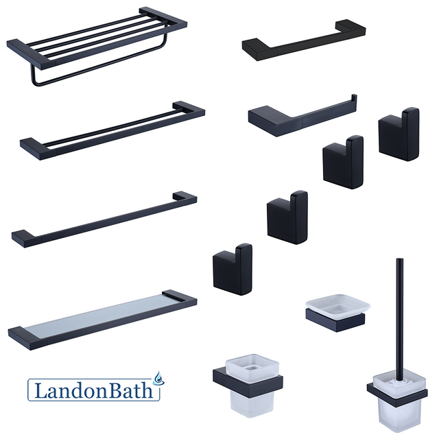Matt Black European Bath Towel Rack Set Bathroom Hardware Kit 27Series