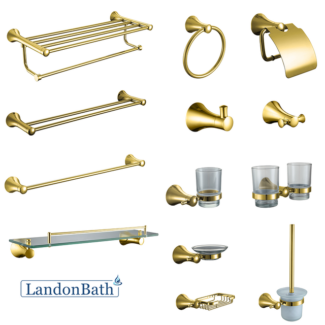 Luxury Golden Bathroom Brass Accessories Set for Hotel Apartment Bathroom Project Gold Showergold Bathroom Accessories
