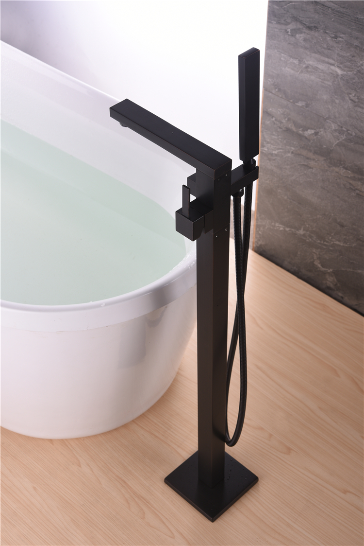 304 Stainless Steel Matte Black Floor-Mount Bathtub Faucet