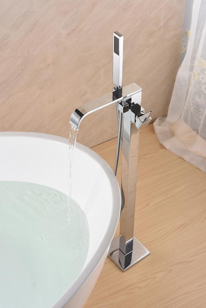 Watermake hotel hot&cold freestanding bathtub faucet free floor standing outdoor shower column with hand show