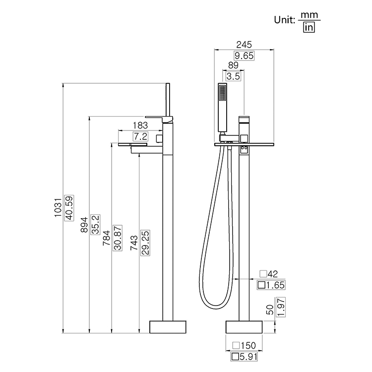 Freestanding Tub Filler Waterfall Bathtub Faucet Floor Mount Brass Bathroom Faucets with Hand Shower room