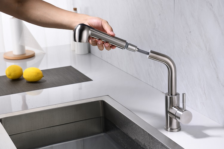 Modern sanitary ware flexible 304 stainless steel pull down kitchen sink water single lever faucet mixer taps for kitchen sink