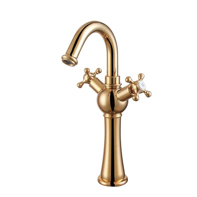 Most Popular Dual Handle Brass Body Antique Basin Tap Vintage Bathroom Tall Faucet