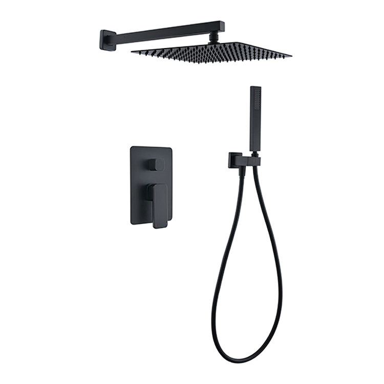 Bathroom Shower Set Square Hot And Cold Water Switched Matt Black Shower Head