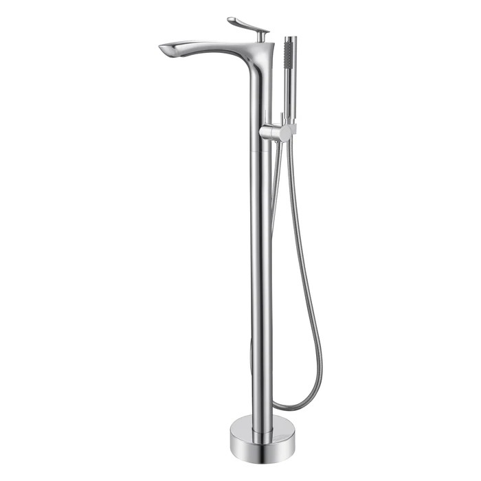 Single Handle Chrome Bathroom Floor Mount Faucet Freestanding Tub Filler