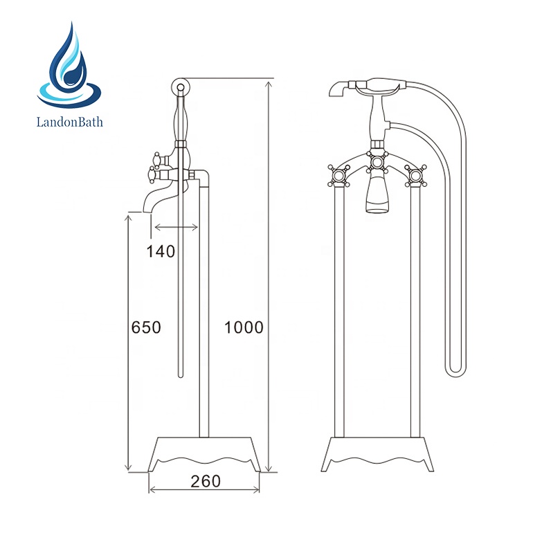 Antique Gold Triple Handle Freestanding Bath Tub Mixer Faucets Phone Style Floor Mounted Bathtub Faucet Claw Foot Tub Tap