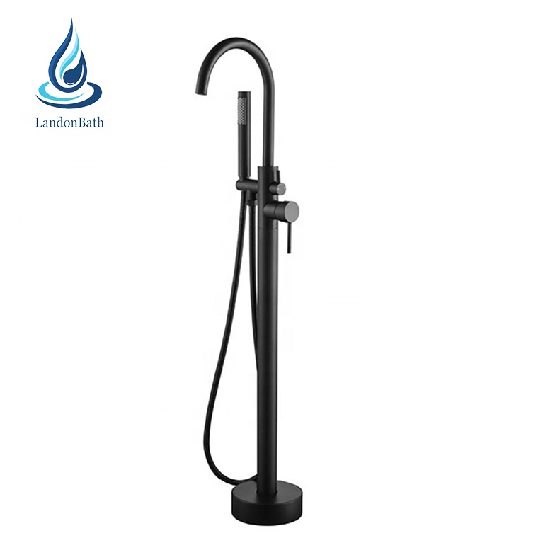 Contemporary matte black floorstanding bathtub mixer solid brass bathroom shower bath tub faucet set