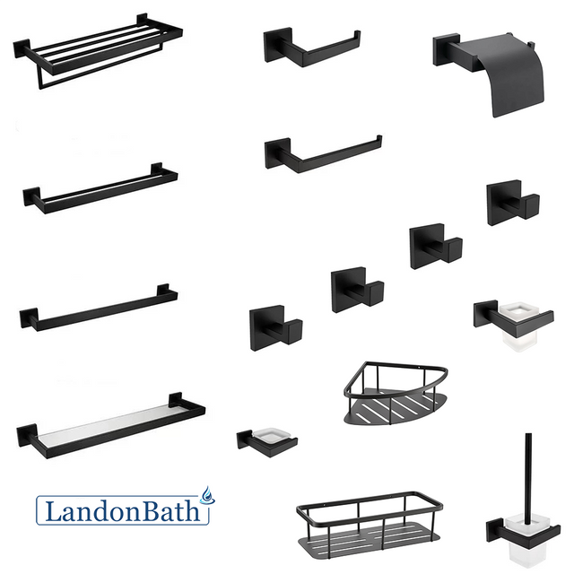 304SUS Square Bathroom Accessories Set Black 68Series