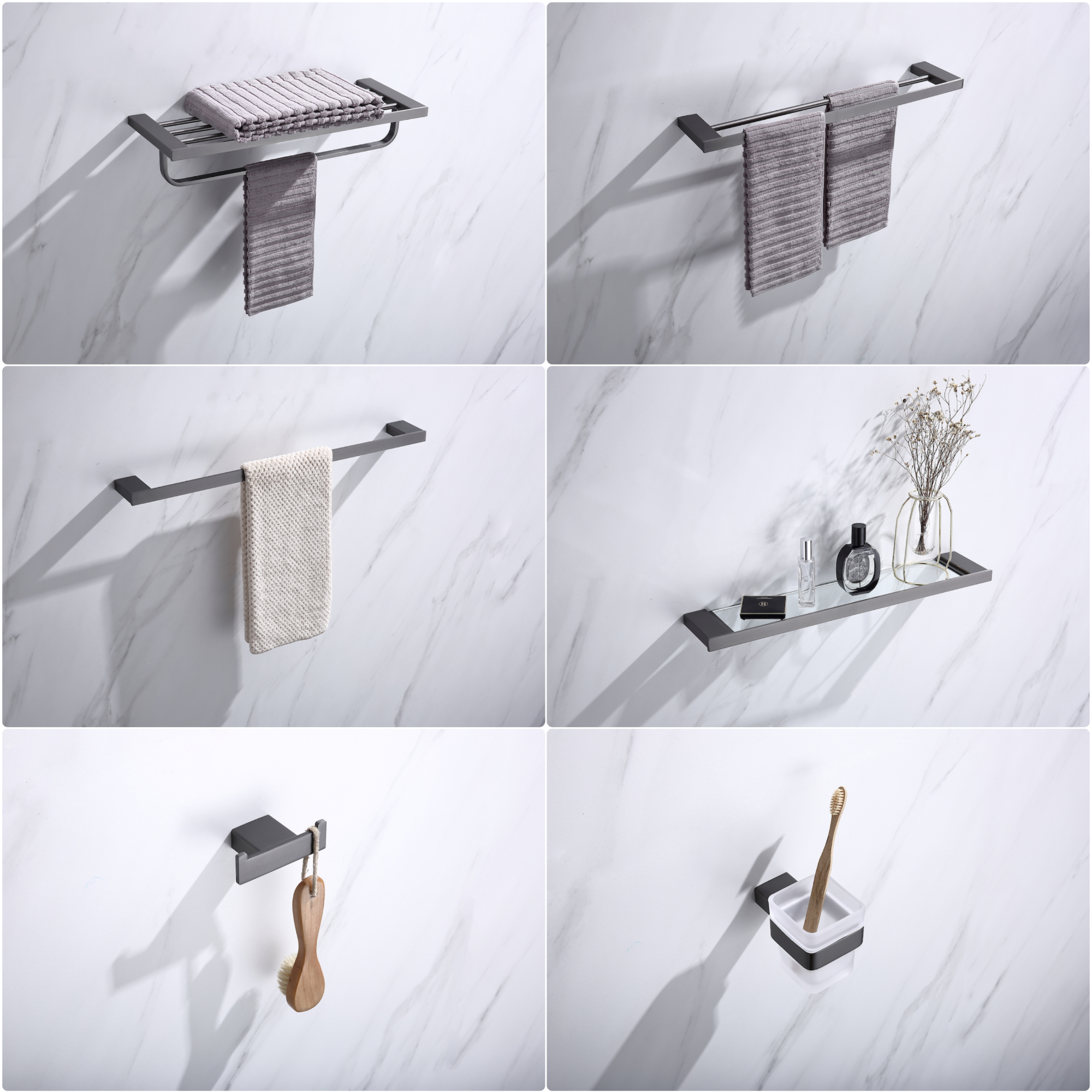 Matt Black Bathroom Accessories Set Paper Holder Towel Rod 69Series