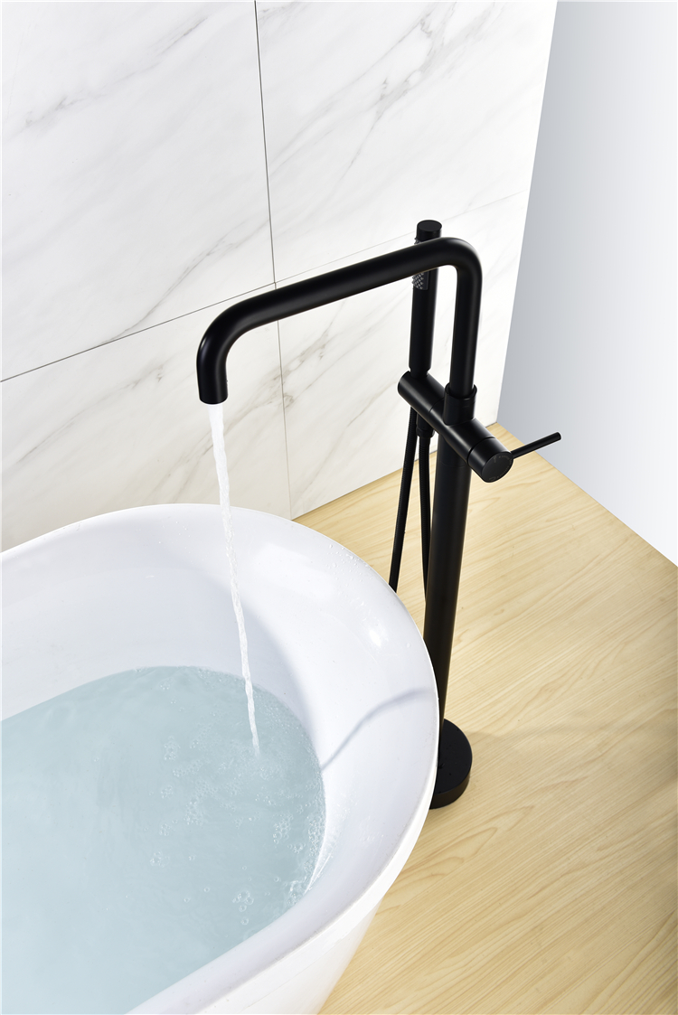 Single Handle Matte Black Thermostatic Floor-Mount Bathtub Faucet